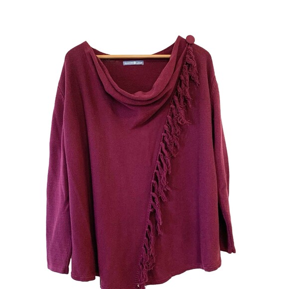 Signature Weekend Sweaters - Signature Weekend Cowl Collar Cardigan Womens 1X Purple Cotton Blend